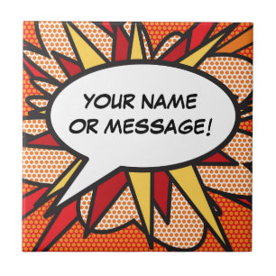 Your Message Speech Bubble Fun Retro Comic Book Tile