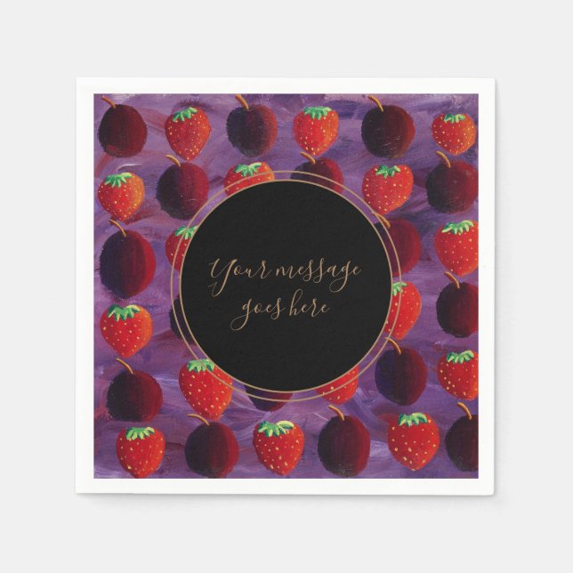Your Message Strawberries and Plums Red Fruit Napkin (Front)