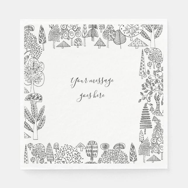 Your Message Trees Black and White Illustrations Napkin (Front)