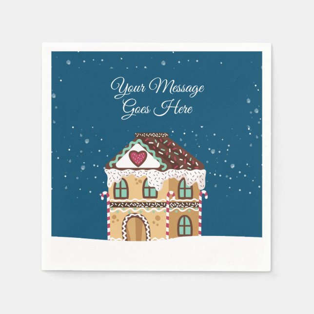 Your Message Winter Scene Gingerbread House Napkin (Front)