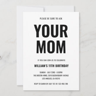 Your Mom Funny Joke Teen 11th Birthday Invitation