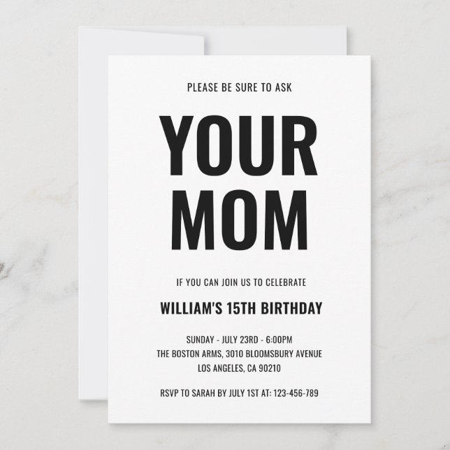 Your Mom Funny Joke Teen 15th Birthday Invitation (Front)