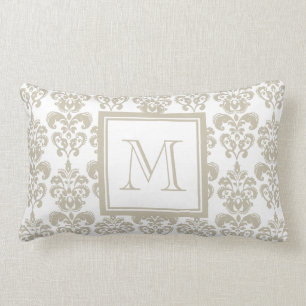 Your Monogram, Beige Damask Pattern 2 Lumbar Cushion