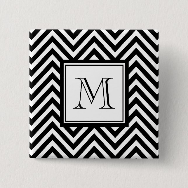 YOUR MONOGRAM, BLACK CHEVRON 15 CM SQUARE BADGE (Front)