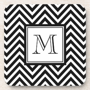 YOUR MONOGRAM, BLACK CHEVRON COASTER