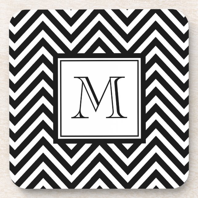YOUR MONOGRAM, BLACK CHEVRON COASTER (Front)