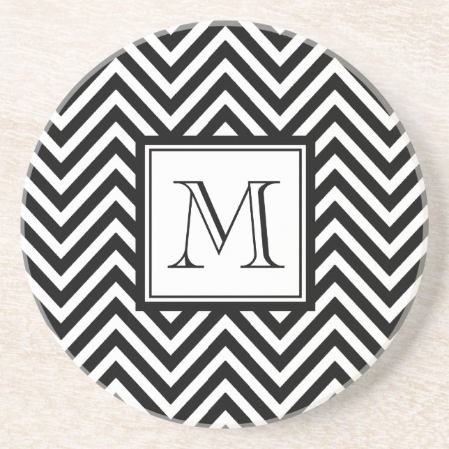 YOUR MONOGRAM, BLACK CHEVRON COASTER (Front)