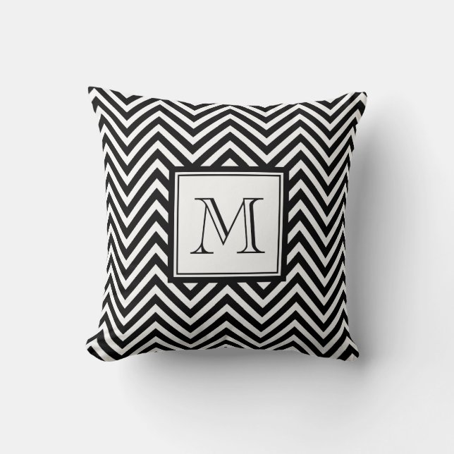 YOUR MONOGRAM, BLACK CHEVRON CUSHION (Front)