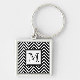 YOUR MONOGRAM, BLACK CHEVRON KEY RING