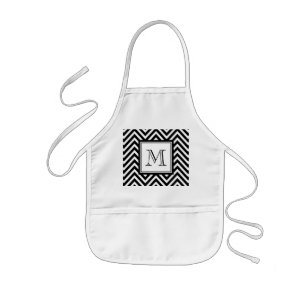 YOUR MONOGRAM, BLACK CHEVRON KIDS APRON