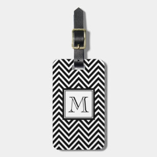 YOUR MONOGRAM, BLACK CHEVRON LUGGAGE TAG