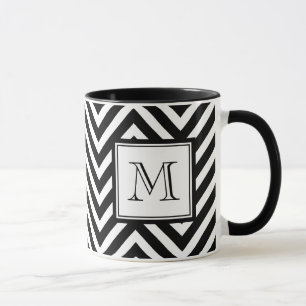 YOUR MONOGRAM, BLACK CHEVRON MUG