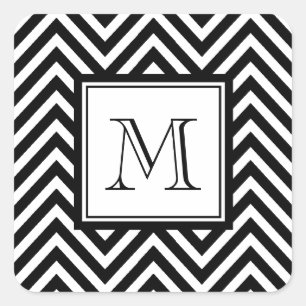 YOUR MONOGRAM, BLACK CHEVRON SQUARE STICKER