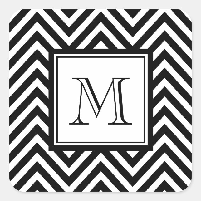 YOUR MONOGRAM, BLACK CHEVRON SQUARE STICKER (Front)