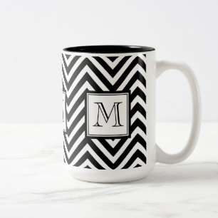 YOUR MONOGRAM, BLACK CHEVRON Two-Tone COFFEE MUG
