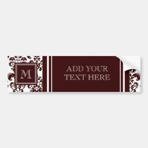 Your Monogram, Brown Damask Pattern 2 Bumper Sticker