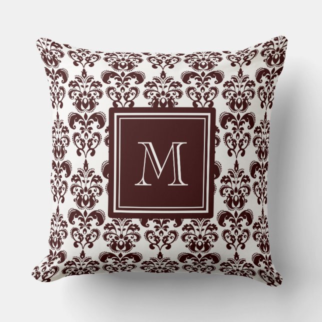 Your Monogram, Brown Damask Pattern 2 Cushion (Front)
