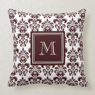 Your Monogram, Brown Damask Pattern 2 Cushion