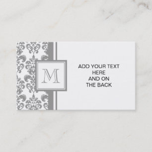 Your Monogram, Grey Damask Pattern 2 Business Card