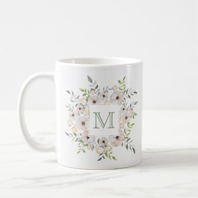 Your Monogram in a Flower Frame Coffee Mug (Left)