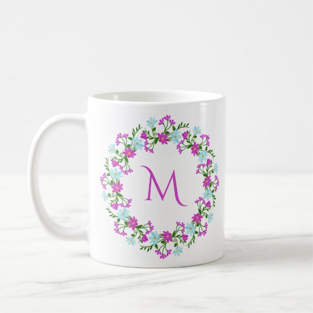 Your Monogram in a Flower Frame Coffee Mug (Left)