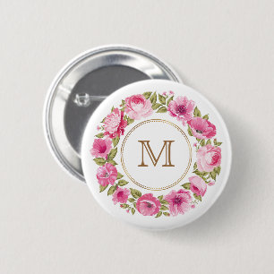Your Monogram in a Flower Frame custom buttons