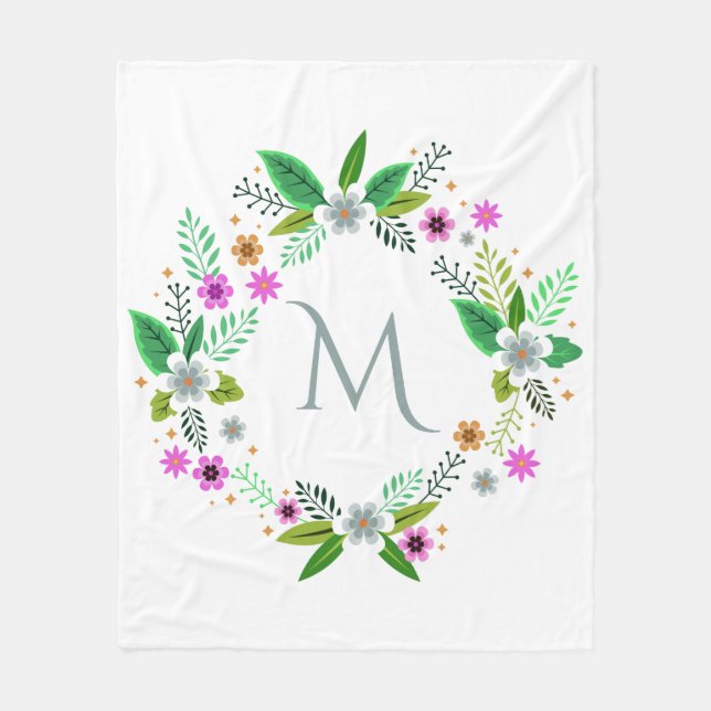 Your Monogram in a Flower Frame fleece blankets (Front)