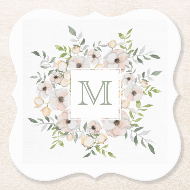 Your Monogram in a Flower Frame paper coasters (Front)