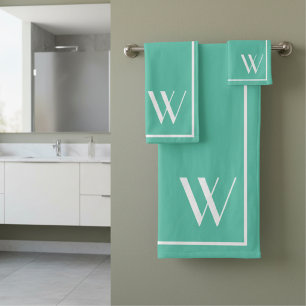 Your monogram in Biscay Green colour Bath Towel Set