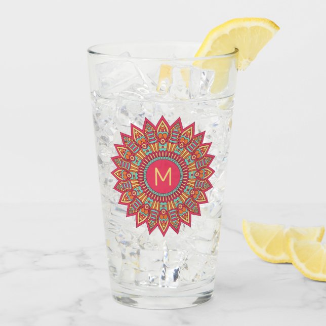Your Monogram in Boho Frame pint glass (Back Ice)