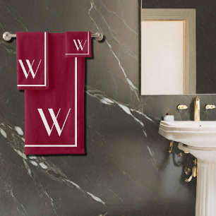 Your monogram in burgundy&white bath towel set