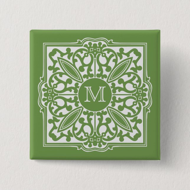 YOUR MONOGRAM in decorative frame custom button (Front)