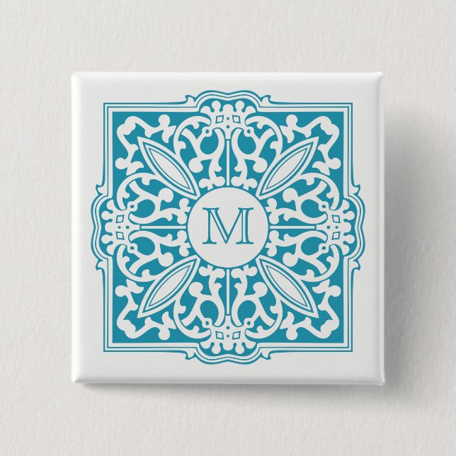 YOUR MONOGRAM in decorative frame custom button (Front)