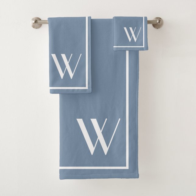 Your monogram in faded denim colour bath towel set (Insitu)