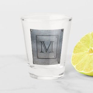 YOUR Monogram in Faux Metal Plate shotglass Shot Glass