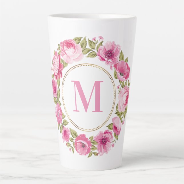 YOUR Monogram in Flower Frame latte mug (Front)