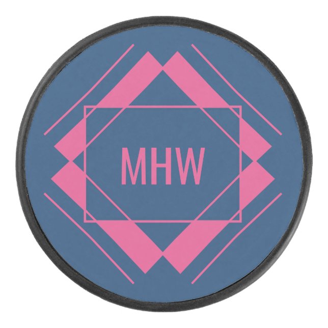 Your Monogram in Geometric Pattern hockey puck (Front)