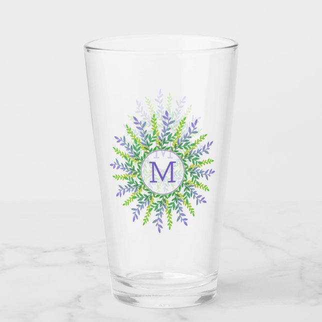 Your Monogram in Leaf Frame pint glass (Front)