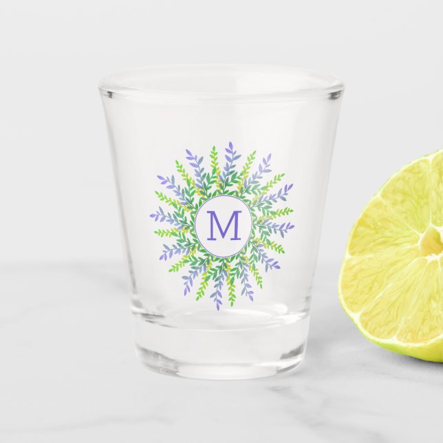 Your Monogram in Leaf Frame shot glass (Front)