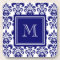 Your Monogram, Navy Blue Damask Pattern 2