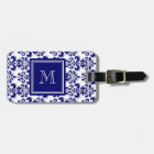 Your Monogram, Navy Blue Damask Pattern 2