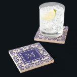 Your Monogram, Navy Blue Damask Pattern 2 Stone Coaster<br><div class="desc">Beautiful shade of navy blue and white vintage damask pattern is a perfect gift for her. Personalise with your monogram, or your initial, or your letter or your name. Use the template field or select “customise it” for more editing options to make your own, unique, one of a kind design....</div>