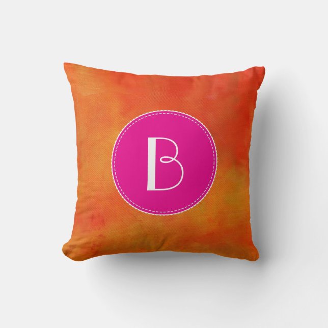 Your Monogram on an Orange Abstract Background Cushion (Front)