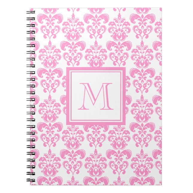 Your Monogram, Pink Damask Pattern 2 Notebook (Front)