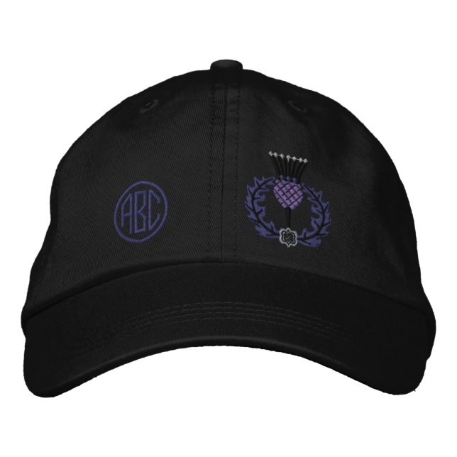Your Monogram Scottish Thistle Scotland in Black Embroidered Hat (Front)