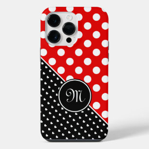 Your Monogram Stylish Polka Dots Red Black White iPhone 14 Pro Max Case