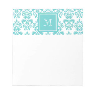 Your Monogram, Teal Damask Pattern 2 Notepad