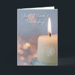 Your Mums Birthday Remembrance with Candle Card<br><div class="desc">A lit candle with silver floral accents and bokeh lights in the background is used to remember someone's mum on her birthday. Let friends know how much their mum has meant to you and others with this birthday remembrance paper greeting card. Special original verse written inside. Art, image, and verse...</div>