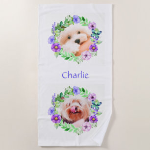 Your Name & 2 Photos in Flower Frames beach towel
