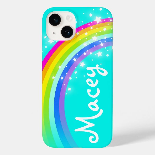 Your name 5 letter rainbow aqua  Case-Mate iPhone case (Back)